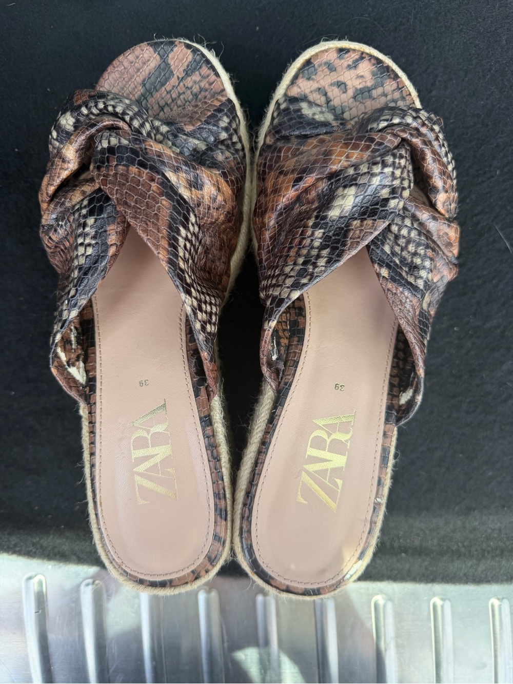 Zara snakeskin platform slide